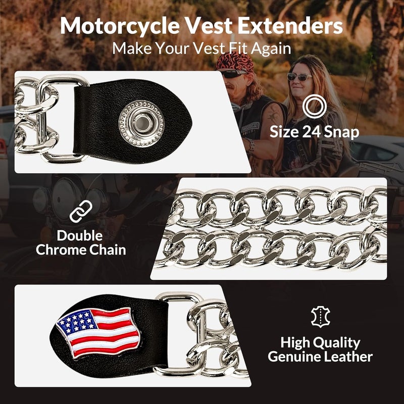 Mirthcos Motorcycle Vest Extenders for Men & Women - 4 PCS Leather Vest Extensions for Biker - Durable Double Chrome Chains - Image 3